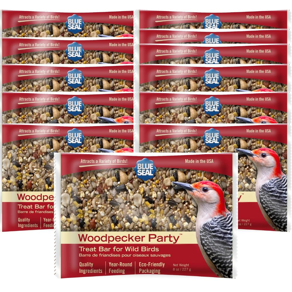Blue Seal Woodpecker Suet Treat Bars for Wild Birds - No Mess Suet Feed, Food for Woodpeckers, Cardinals, Sparrows & More - 8 oz Bird Seed Cakes (Pack of 12)