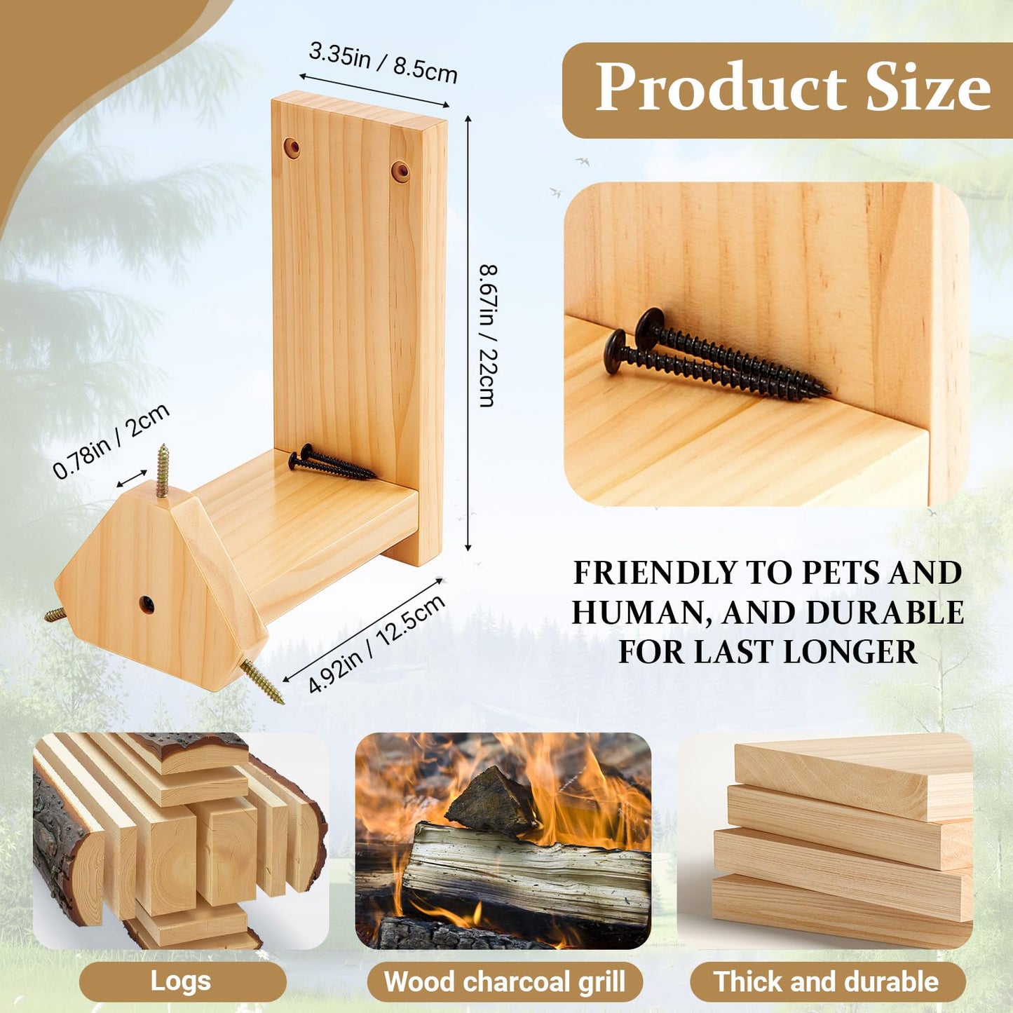 LemonRoad Squirrel Feeder for Outside, Squirrel Spinner Corn Cob Holder with 3 Ears, Wooden Chipmunk Feeder