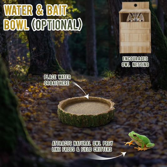 AceOrbit 2 Pack Owl House Screech Owl Nesting Box Kit for Outside 15.4'' Carbonized Wooden Bird Squirrel House Opening Easy Assemble Christmas Shelter Gift with Water Bowl Wood Shavings Tools for Barn