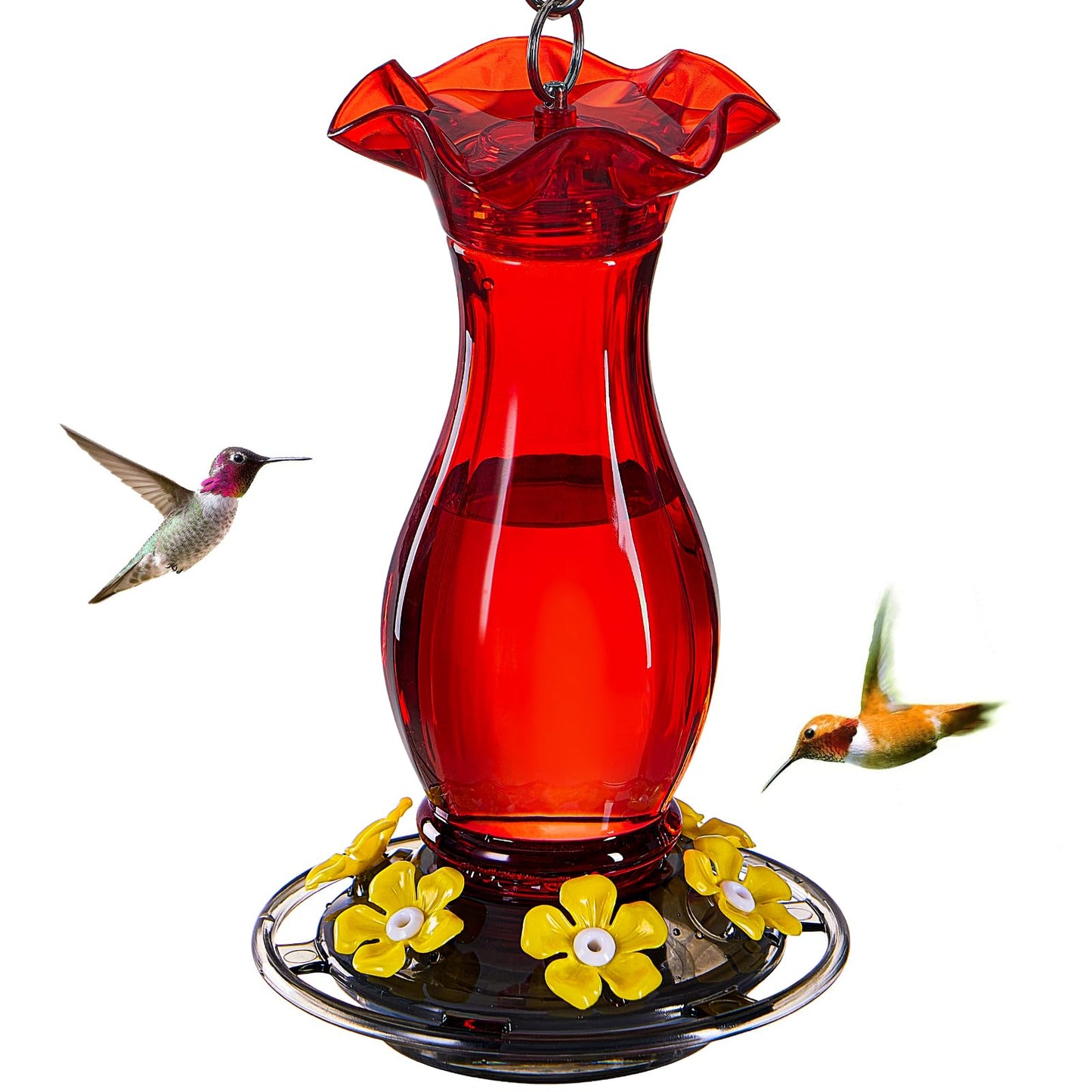 Jealoeur Hummingbird Feeder for Outdoors Hanging, 18 OZ Humming Birds Feeders with 6 Bee Guard Feeding Ports & Built-in Ant Moat, Easy to Clean, Durable Outdoor Garden Decor (Red 1 Pack-C)