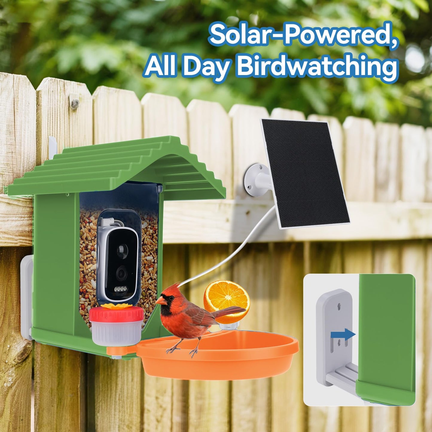Smart AI Bird Feeder with Camera,2.5K HD Live View,Solar Powered,Instant Birds Species Recognition,Real Time Alerts,Wireless Birdhouse with Night Vision,Ideal Gift,Green