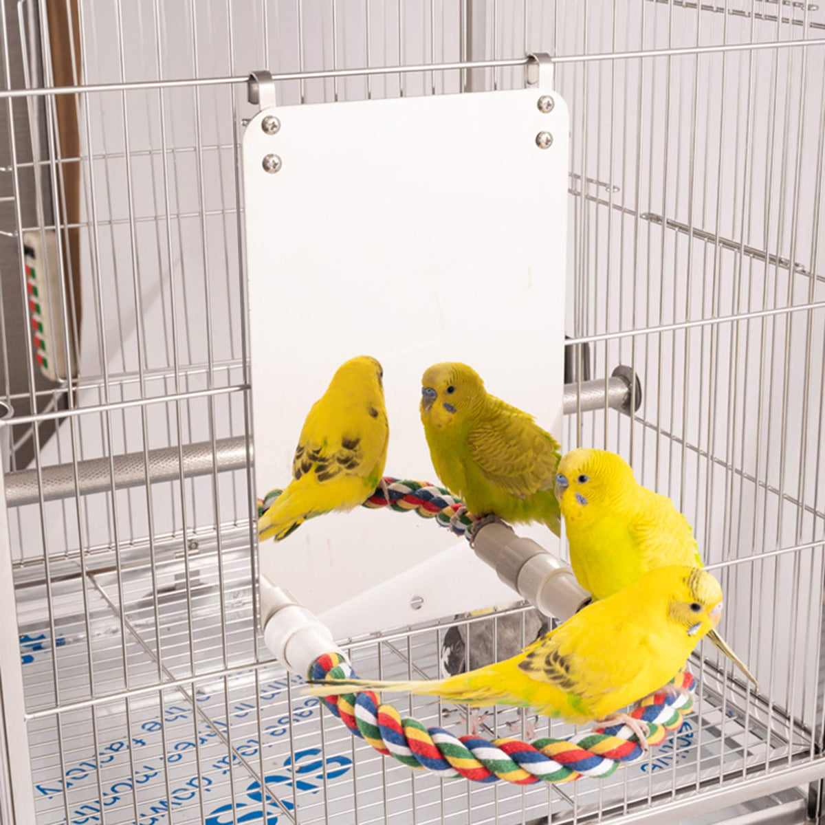 BWOGUE 7 Inch Bird Mirror with Rope Perch Cockatiel Mirror for Cage Bi ...