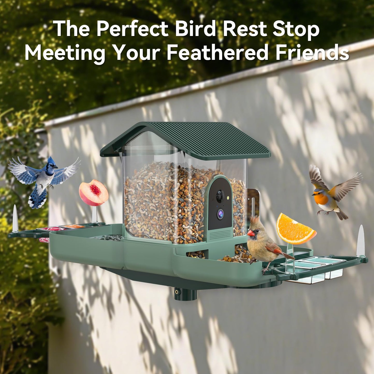 KUIKEO Dual-Lens Bird Feeder with Camera & Bird Bath Combo, Watch Birds Eat & Bathe with WiFi 2K HD Video, Auto Record, AI Recognition, APP Alerts, Solar Powered, for Backyard Garden Porch Fence Decor