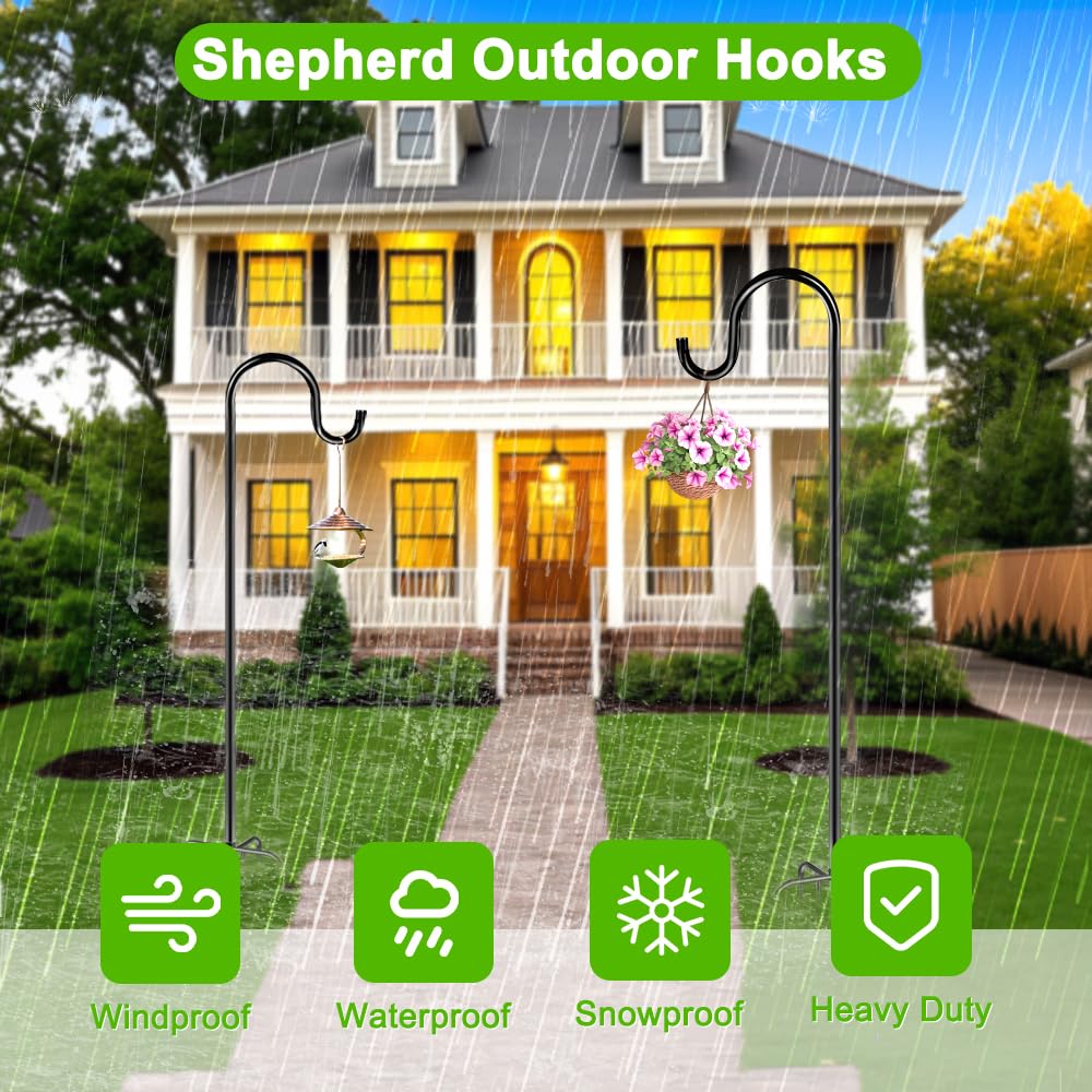 ANIDEER 84" Shepherds Hooks for Outdoor, Heavy Duty Bird Feeder Pole with 7 Prongs Base for Hanging Lantern, Hummingbird Feeder, Plant Baskets, Shepherds Hook for Bird Feeders for Outside, 1 Pack
