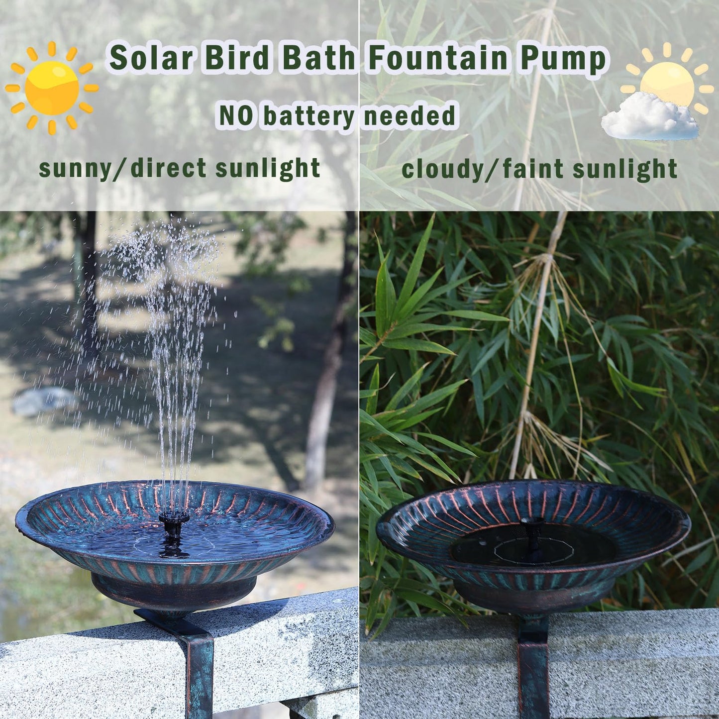 Solar Bird Bath,Deck Bird Bath with Solar Fountain,Metal Bird Bath Bubbler,Deck Mounted Bird Bath,Adjustable Sturdy Balcony Bird Bath,Patio Garden Decor