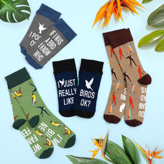 Vansolinne Birds Socks For Men Casual Crew Socks Bird Nerd Lovers Appreciation Birthday Funny Crazy Animal Gifts Cardinal Hummingbird Spring Watchers Cozy Breathable Mid-calf Length 4 Pairs