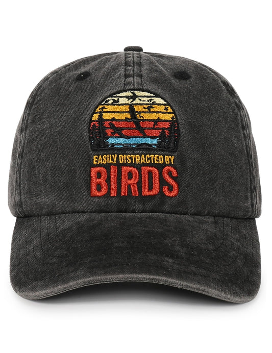 InnoBeta Bird Watching Gifts, Bird Watcher Gifts, Birds Watchers Hat, Vintage Adjustable Embroidered Washed Cotton Hat, Easily Distracted by Birds