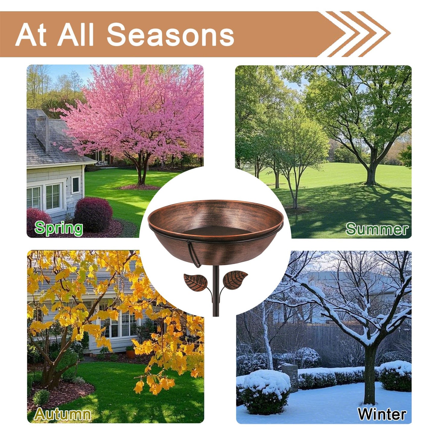 OUISJYER 3" Deep Metal Bird Bath for Outdoors, Removable 13" Dia Bowl with Stable Upgrades Stake, Easy to Clean Birdbaths for Garden Yard Lawn Decor 1.4 Gallon