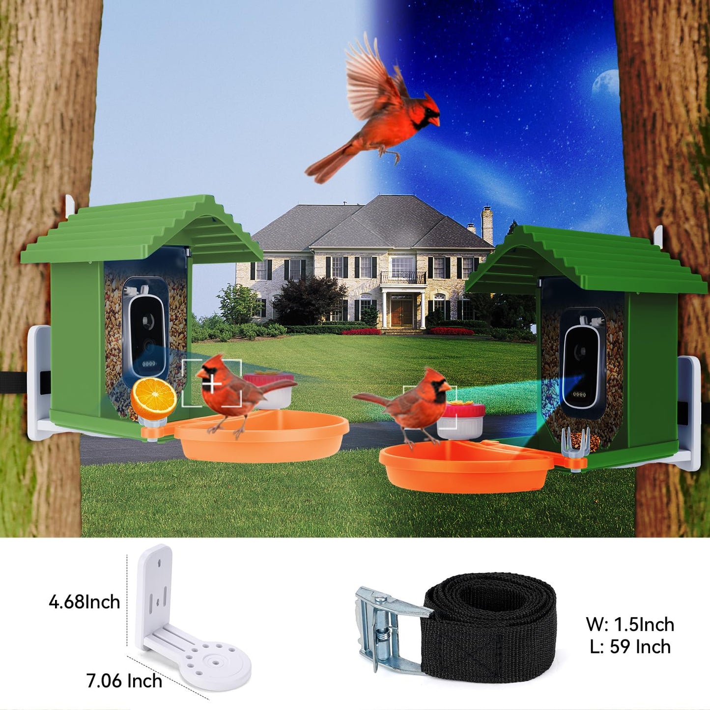 Smart AI Bird Feeder with Camera,2.5K HD Live View,Solar Powered,Instant Birds Species Recognition,Real Time Alerts,Wireless Birdhouse with Night Vision,Ideal Gift,Green