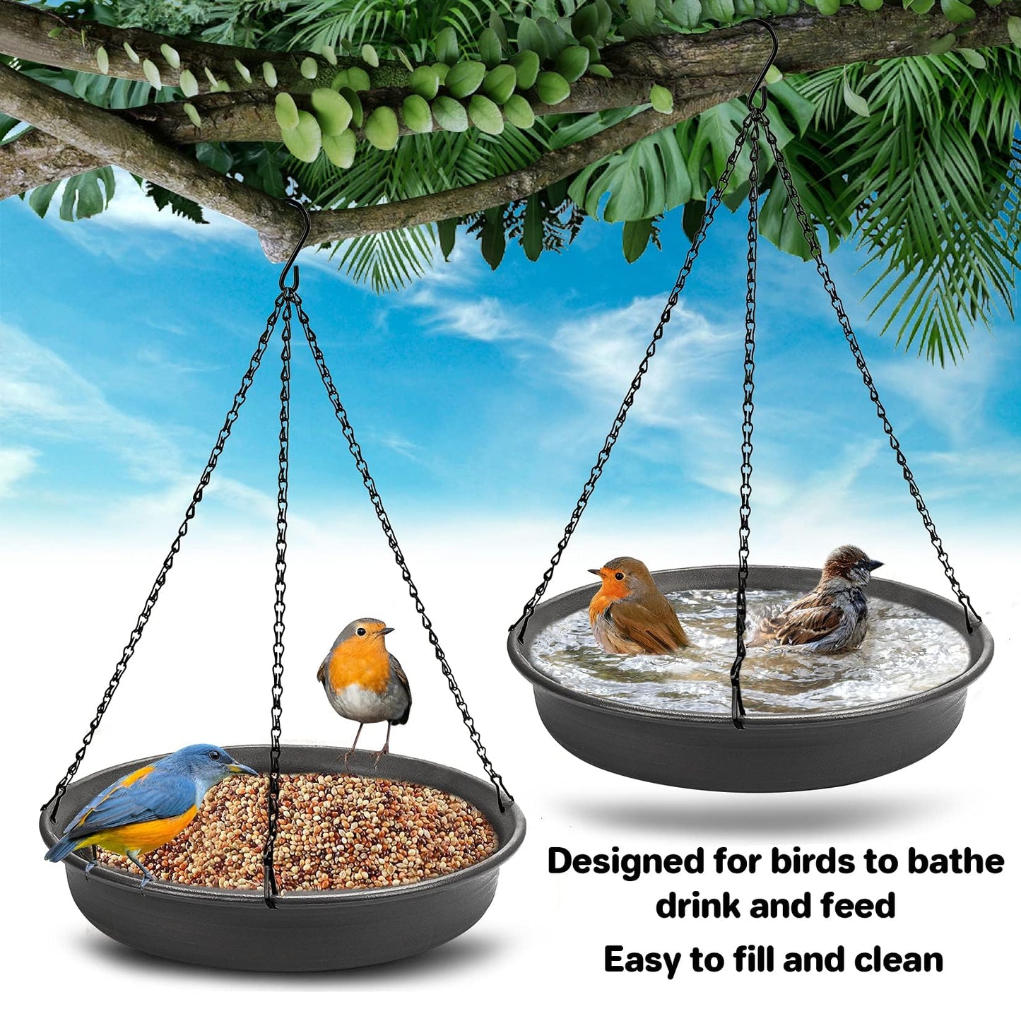 Hanging Bird Bath Hanging Bird-Feeder - CARGEN Garden BirdBath Tray Wildlife Feeder Plate Water Bowl or Water Bowl for Outdoors Garden Patio Decoration