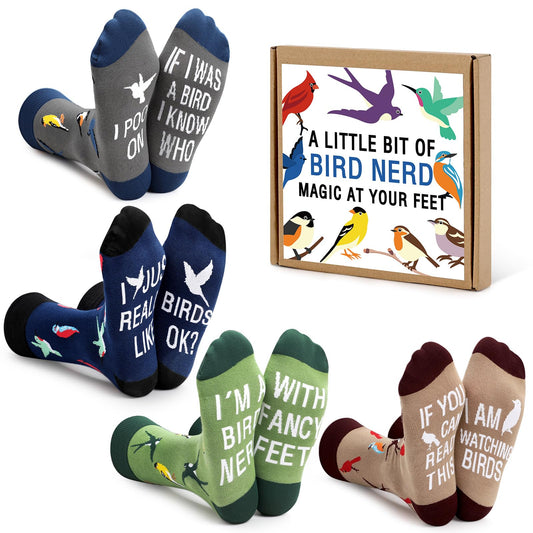 Vansolinne Birds Socks For Men Casual Crew Socks Bird Nerd Lovers Appreciation Birthday Funny Crazy Animal Gifts Cardinal Hummingbird Spring Watchers Cozy Breathable Mid-calf Length 4 Pairs