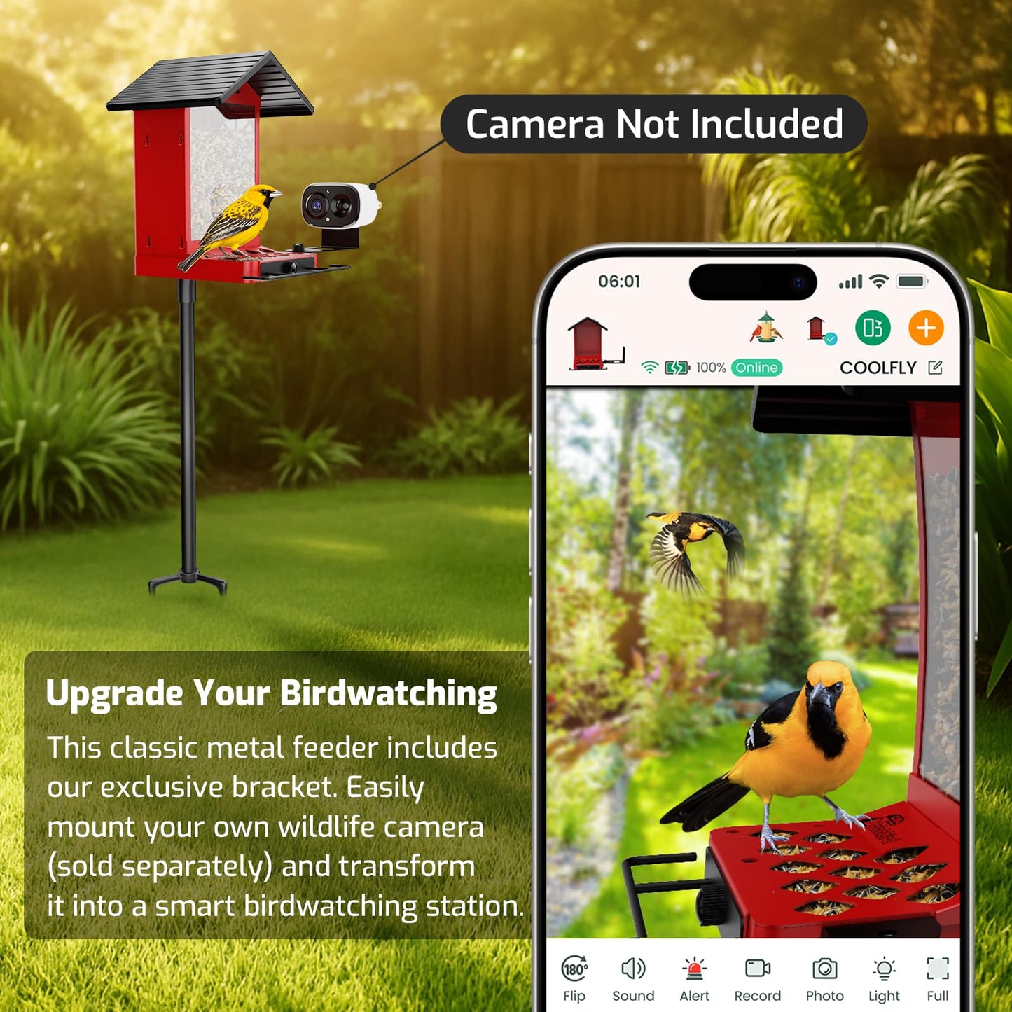 Richbird All-Metal Bird Feeder, Wall & Pole Mountable, 2.4L Large Capacity, Heavy-Duty Chew-Proof & Weather-Resistant Design, Easy to Clean & Fill, Attracts Wild Birds for Backyard & Garden