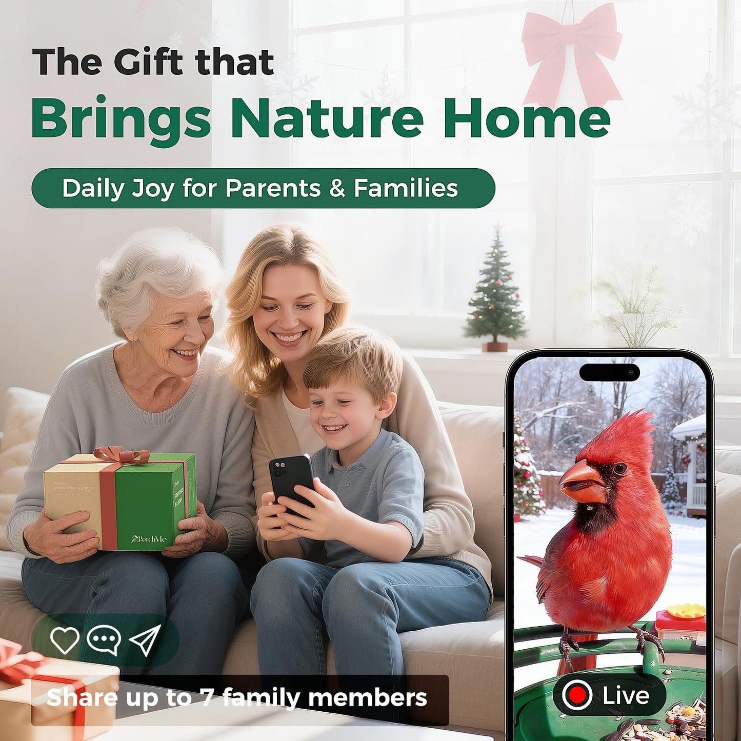 PerchMe® 2025 New AI Bird Feeder with Camera Solar Powered -2K HD Live View,Smart Bird House Camera Wireless Outdoor,DIY Add-ons,Pefect Birding Gift for Parents & Families