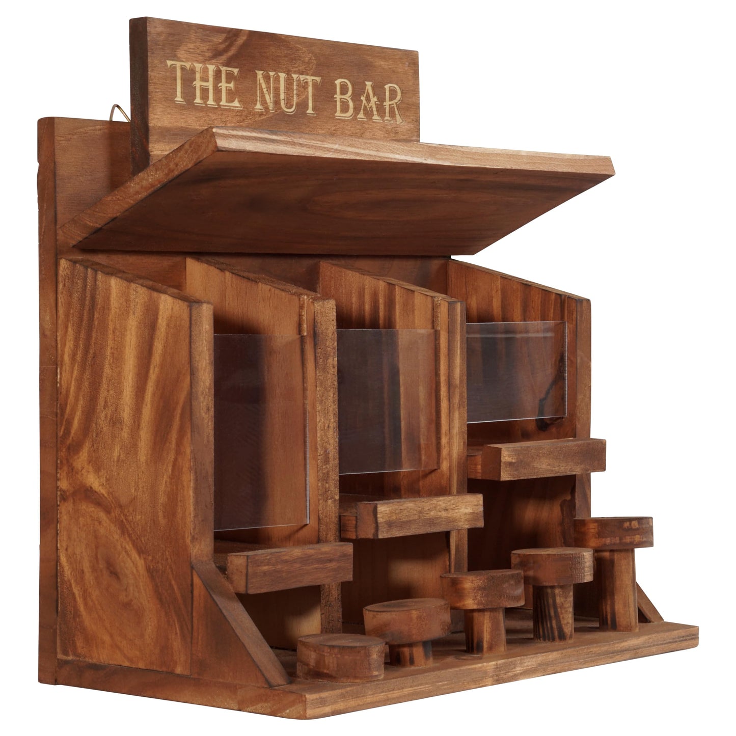 MIXUMON Squirrel Feeder Table The Nut Bar, Wooden Squirrel Picnic Table Feeder, Durable Squirrel Feeder Corn Cob with 3 Compartments, Stable Squirrels Stool Bar, 12.2 x 6.6 x 12.2 Inches