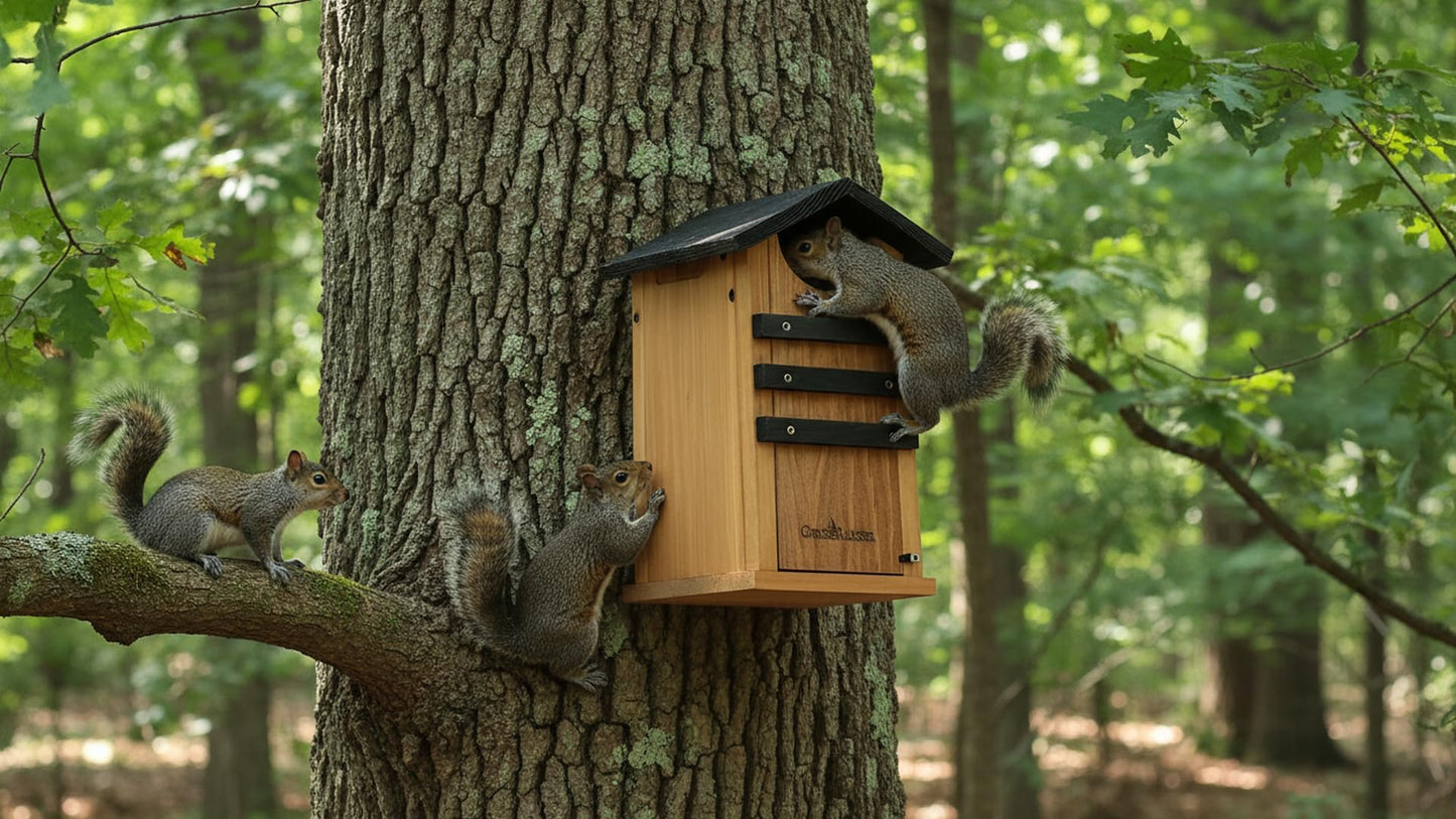 Cedar Squirrel House, Screech Owl Box, Duck Nesting Shelter, Cedar Bird House for Outside, Rustic Big Birdhouse,Nesting Box, Squirrel Shelter Nester Large Heavy Stainless Steel Perch,Assemble Needed