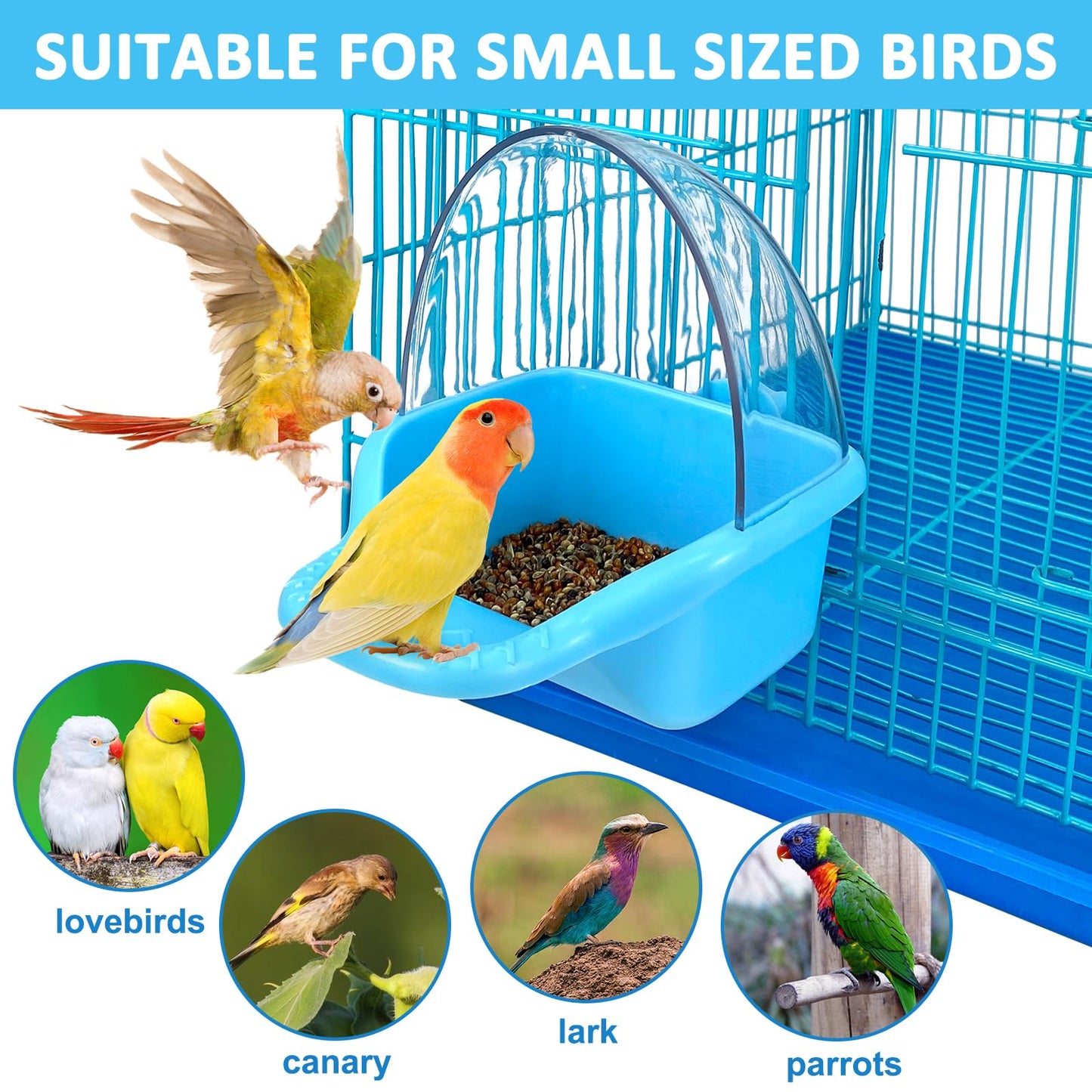 Nobgum Bird Bath Box Hanging Birdbath Toy Parakeet Caged Bathing Tubs Parrot Bath Tub Water Shower Food Feeder Holder Tray Bird Bath for Cage Accessory Small Birds Parrots Cockatiel Budgies