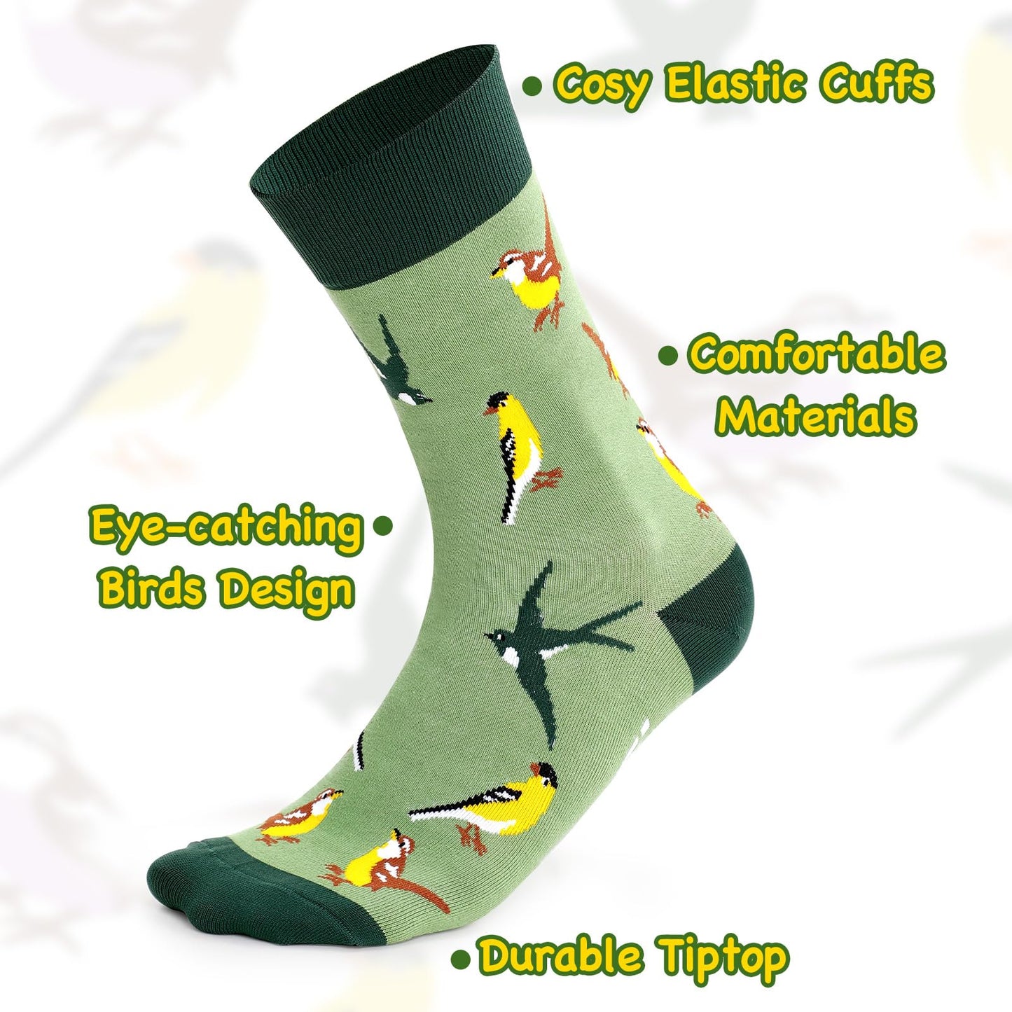 Vansolinne Birds Socks For Men Casual Crew Socks Bird Nerd Lovers Appreciation Birthday Funny Crazy Animal Gifts Cardinal Hummingbird Spring Watchers Cozy Breathable Mid-calf Length 4 Pairs