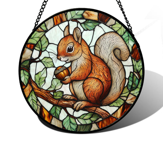 DASTOLL Stained Glass Window Hanging, Squirrel on a Branch Suncatcher Diamond Glass Panel Animal Sun Catchers Decor for Birthday for Women, Men, Wife, Aunt, and Mom 7.8 in