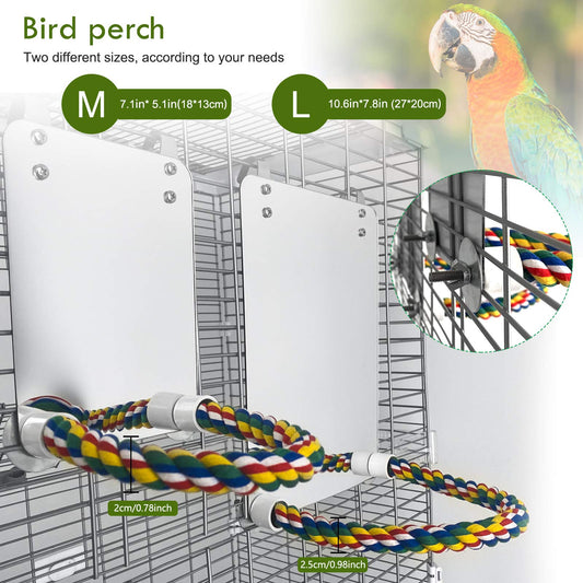 BWOGUE 7 Inch Bird Mirror with Rope Perch Cockatiel Mirror for Cage Bird Toys Swing Parrot Cage Toys for Parakeet Cockatoo Cockatiel Conure Lovebirds Finch Canaries