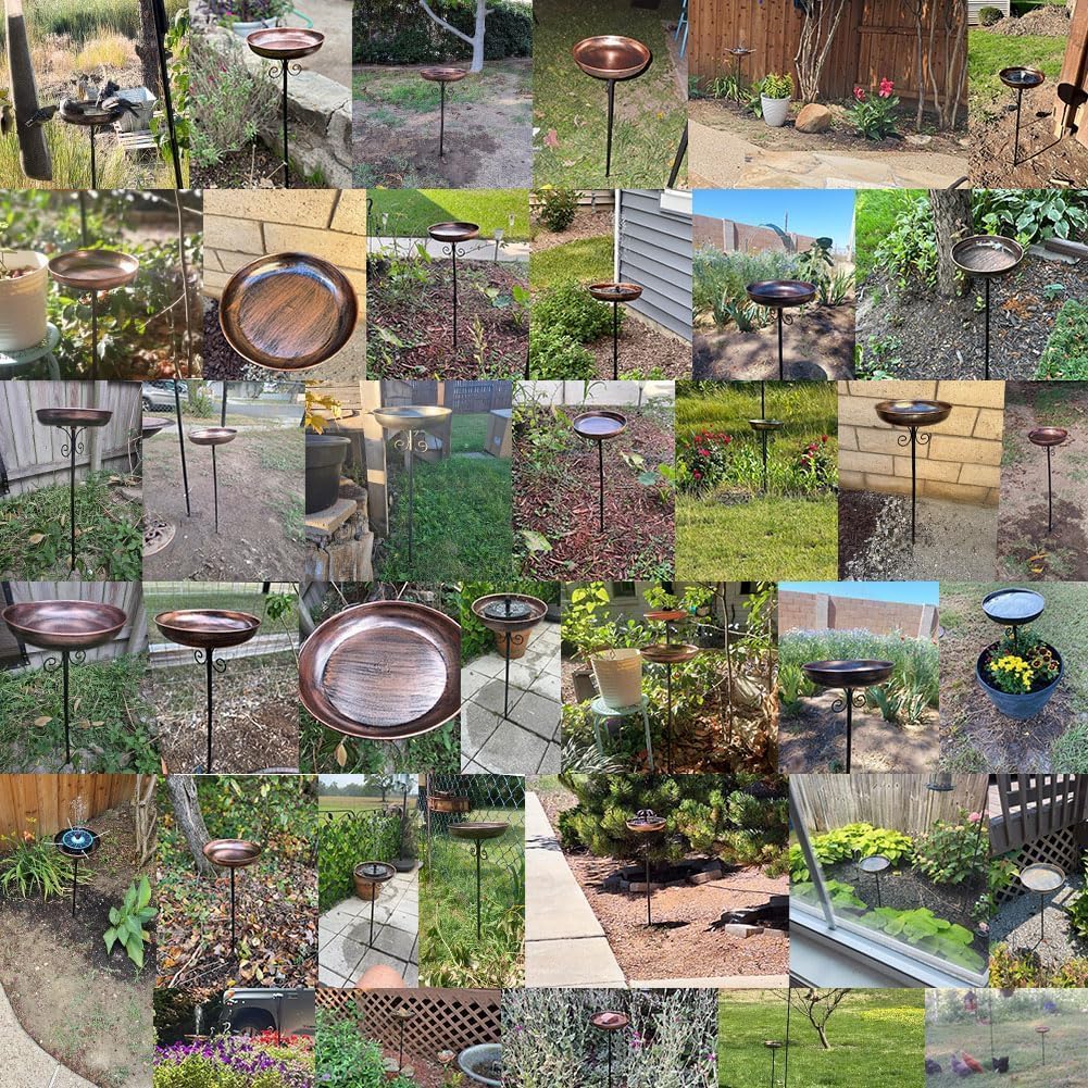 OUISJYER 3" Deep Metal Bird Bath for Outdoors, Removable 13" Dia Bowl with Stable Upgrades Stake, Easy to Clean Birdbaths for Garden Yard Lawn Decor 1.4 Gallon