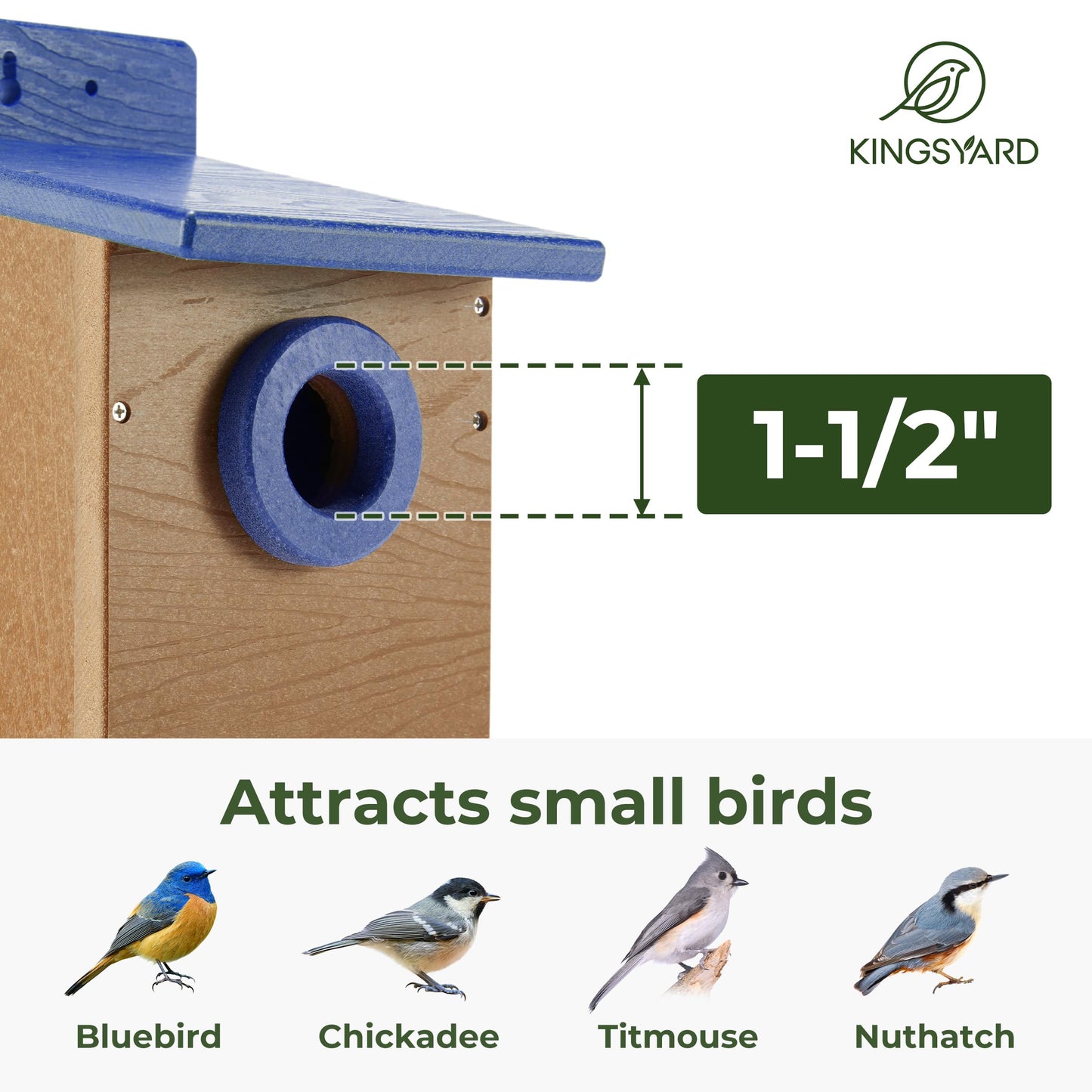 Kingsyard Recycled Plastic Bird House for Outdoor - Durable Nesting Box with Clear View Panel & Predator Guard for Bluebird Wren Swallow Finch, Blue & Brown