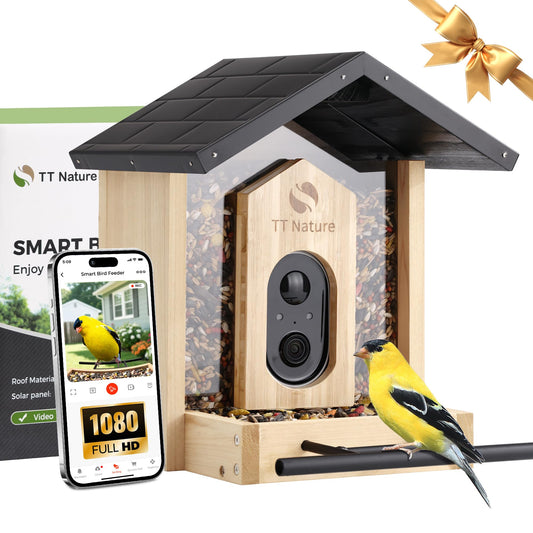 TT Nature Bird Feeder with Camera, Upgraded Smart Bird Feeder Al Identify for 10000 Species, Auto Capture & Real-time Notifications, Ideal Gift for Chirstmas