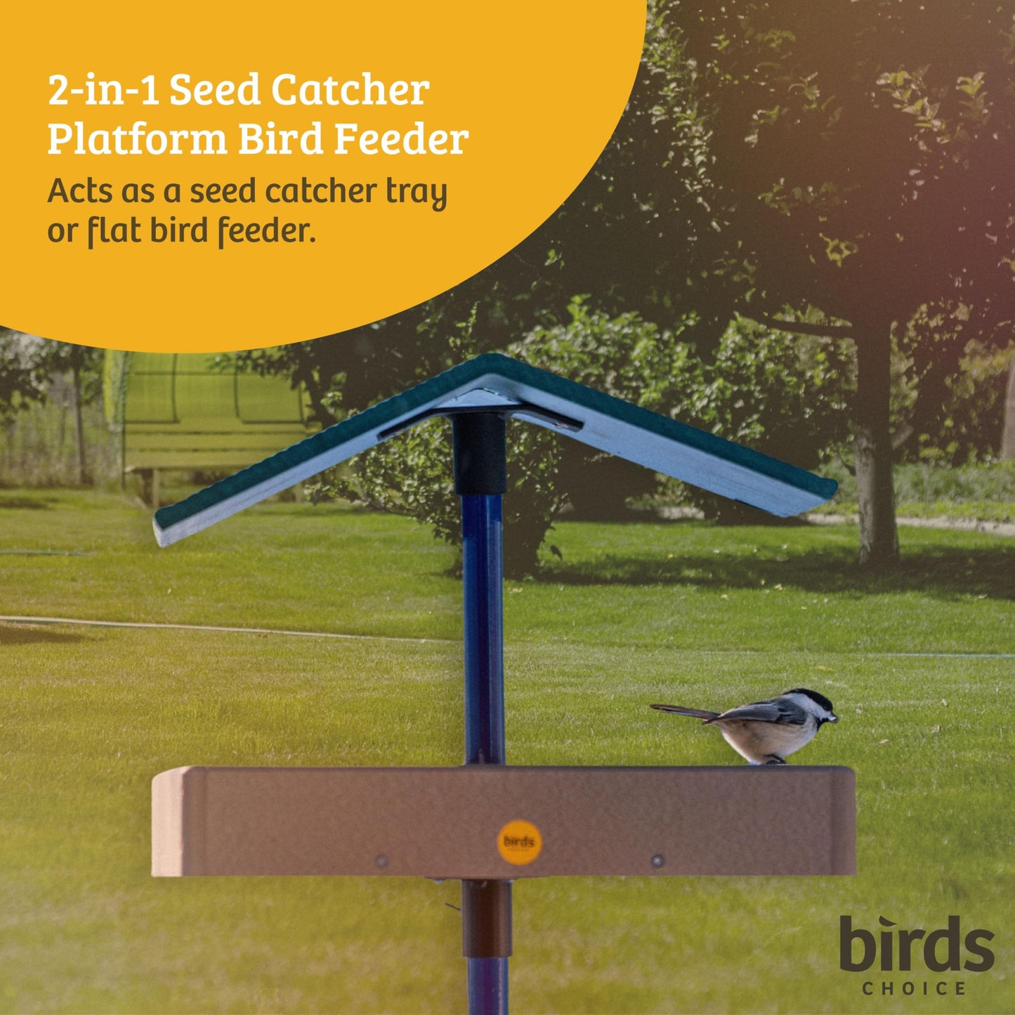 Birds Choice SNSC Platform Feeder, Recycled Pole Mount Seed Catcher Platform w/ Two Removable Seed Trays, Medium, Taupe