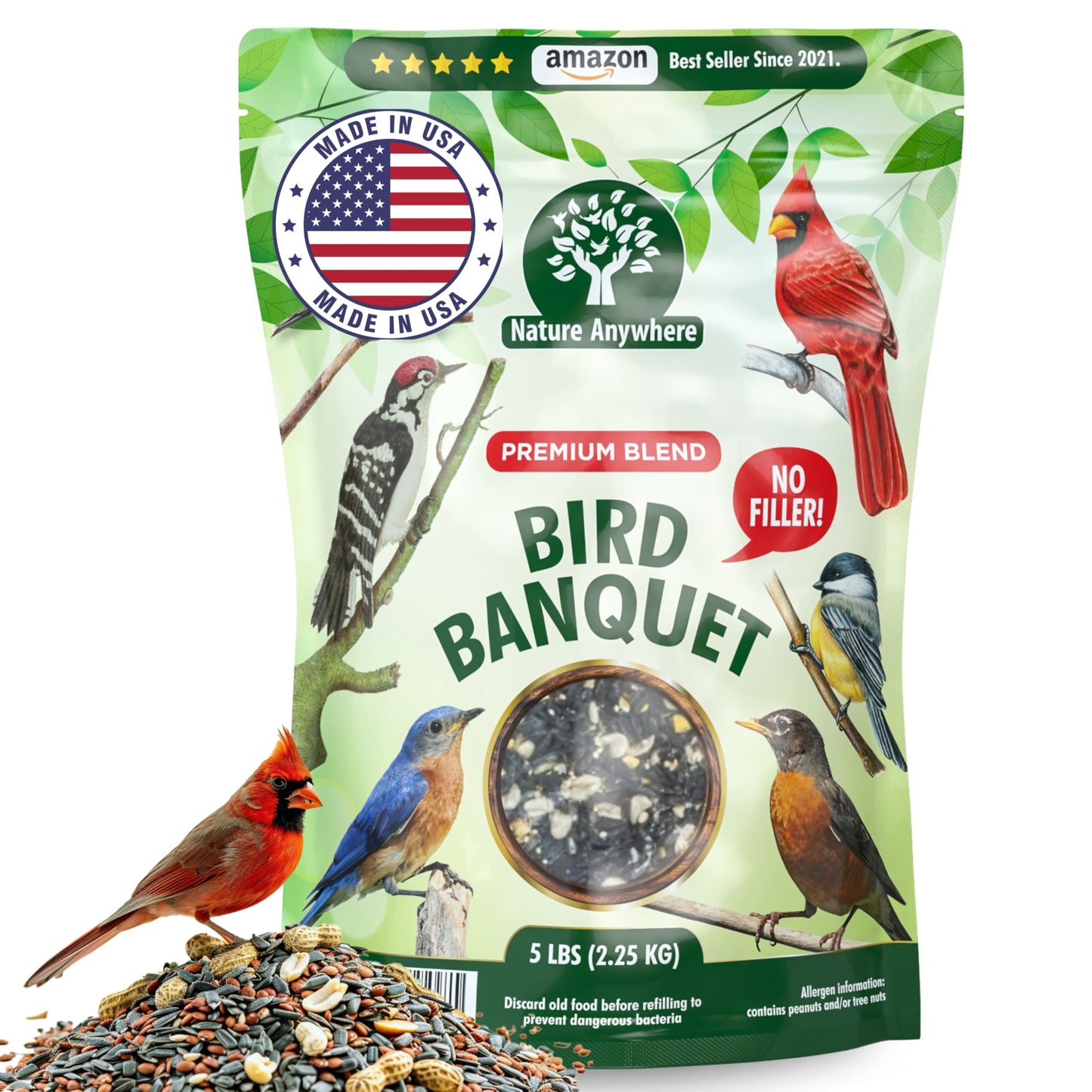 Nature Anywhere Wild Bird Seed for Outside Feeders - No Fillers - Made in USA - Wild Bird Food