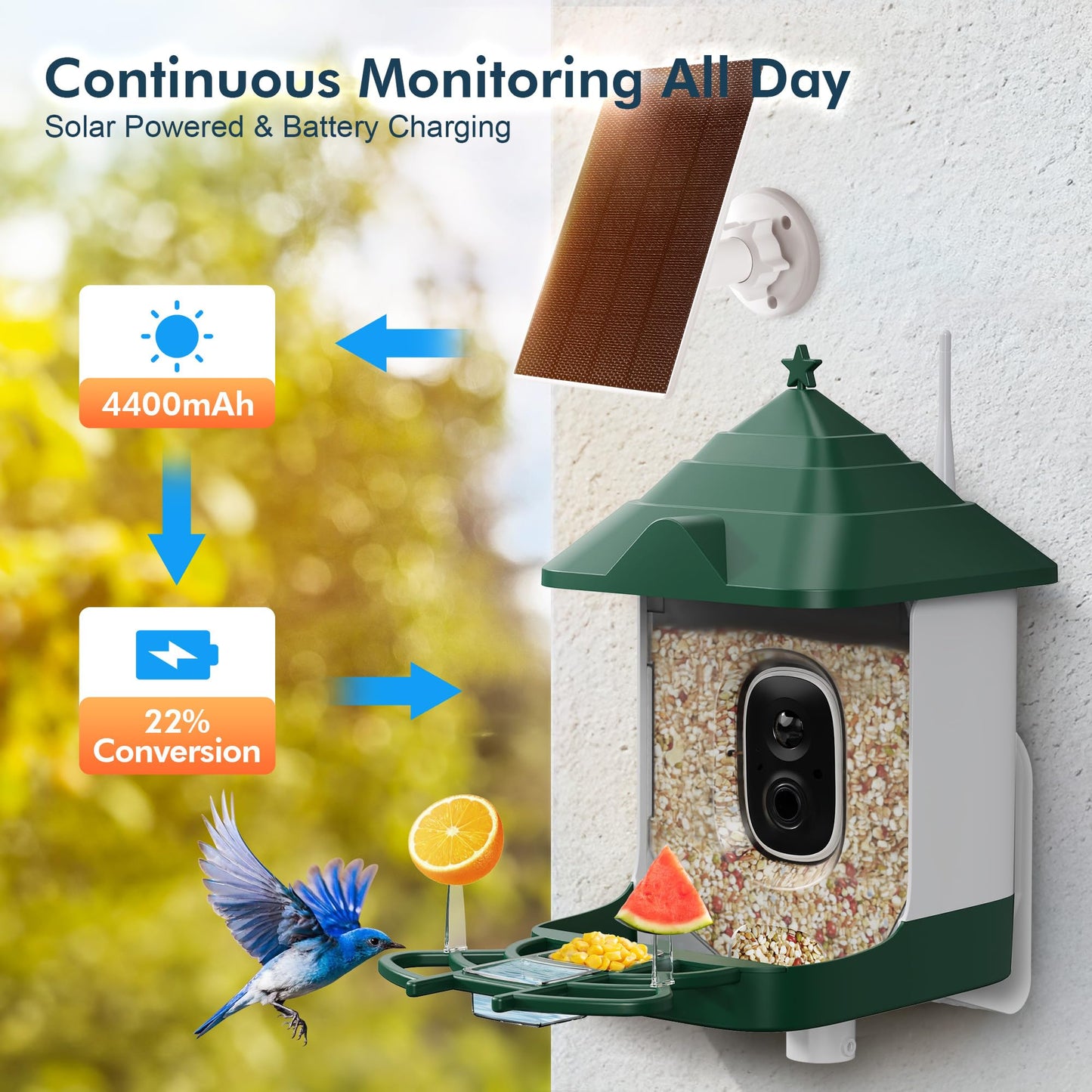 Smart Bird Feeder with Camera Solar Powered, 4K HD Live Video Bird House, AI Identifies,App Control,Instant Arrival Alert,Auto Capture,Motion Detection,IP65 Waterproof