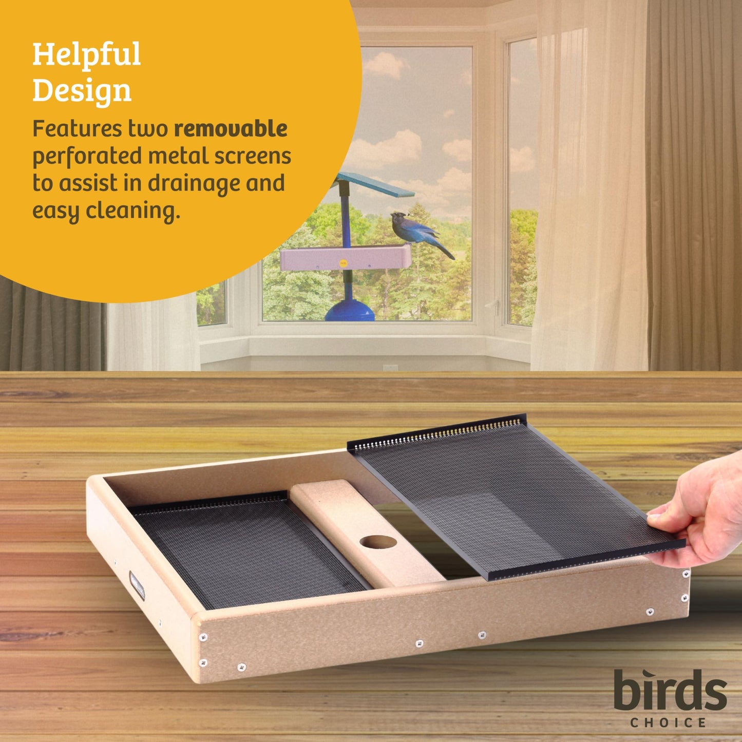 Birds Choice SNSC Platform Feeder, Recycled Pole Mount Seed Catcher Platform w/ Two Removable Seed Trays, Medium, Taupe