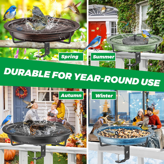 VeyFolzin.st Deck Mounted Bird Bath for Outside, Detachable Birdbath Bowl with Sturdy Clamp, Outdoor Bird Baths Bowl for Attracting Birds Garden Yard Decor (Brown)