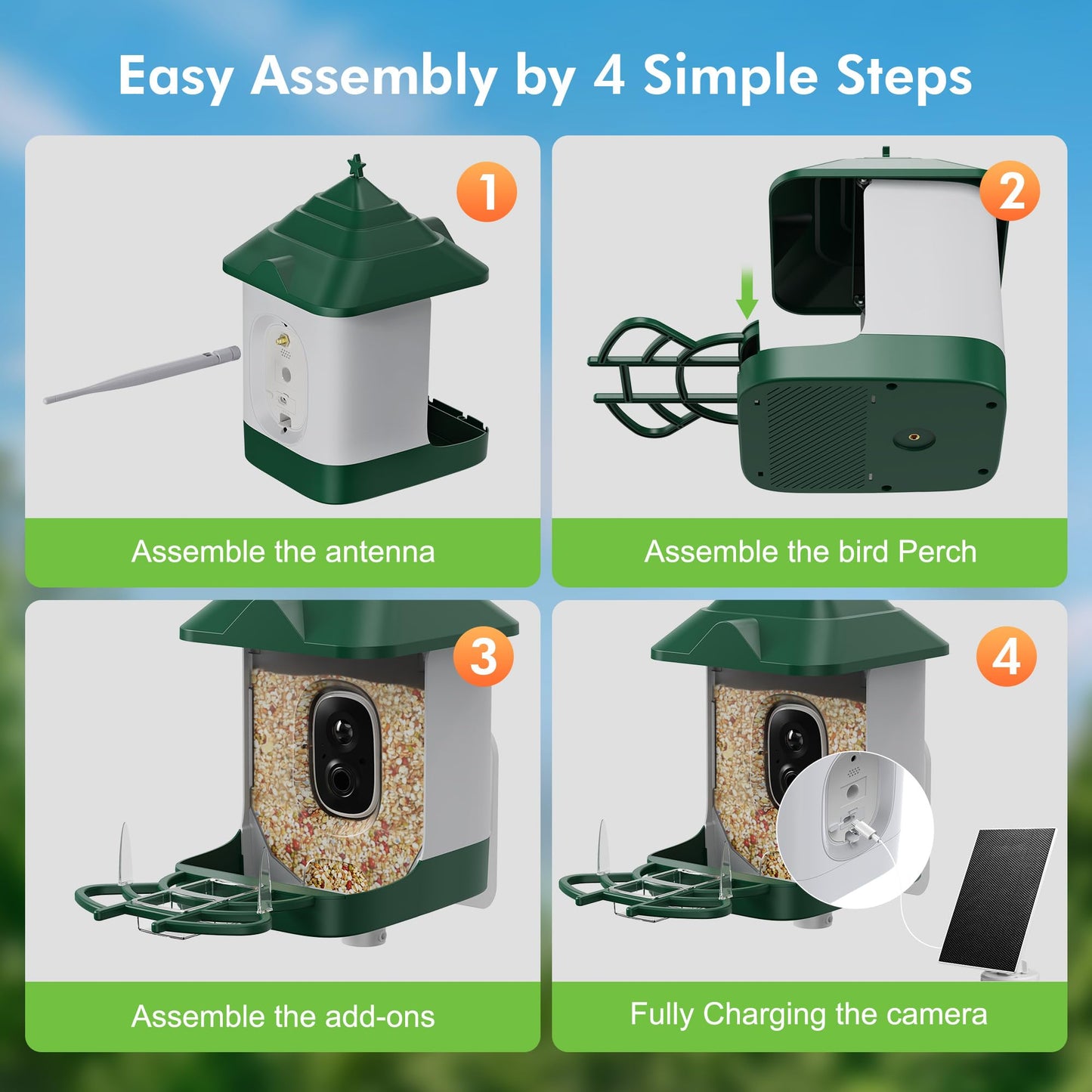 Smart Bird Feeder with Camera Solar Powered, 4K HD Live Video Bird House, AI Identifies,App Control,Instant Arrival Alert,Auto Capture,Motion Detection,IP65 Waterproof