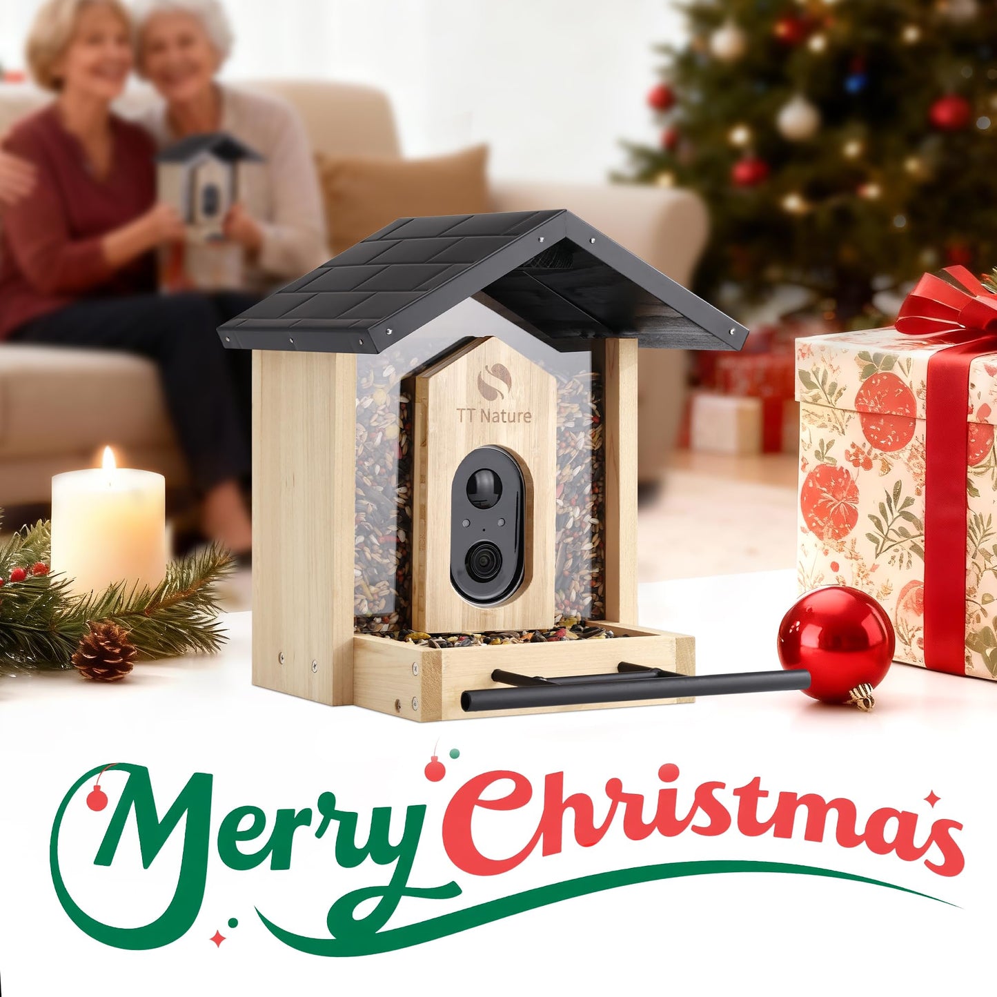 TT Nature Bird Feeder with Camera, Upgraded Smart Bird Feeder Al Identify for 10000 Species, Auto Capture & Real-time Notifications, Ideal Gift for Chirstmas