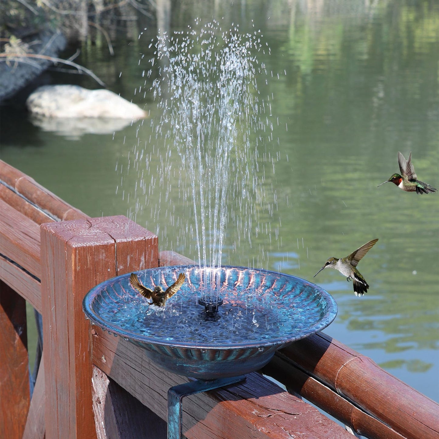 Solar Bird Bath,Deck Bird Bath with Solar Fountain,Metal Bird Bath Bubbler,Deck Mounted Bird Bath,Adjustable Sturdy Balcony Bird Bath,Patio Garden Decor