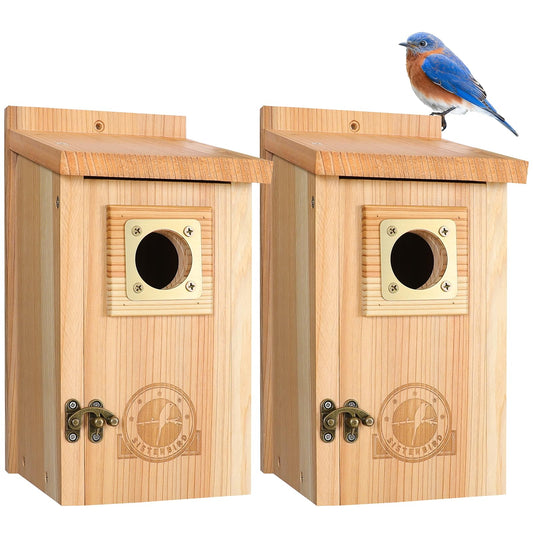 SISTERBIRD 2 Pack Bird Houses for Outside Clearance with Copper Guard, Cedar Bird House Outdoor, Bluebird Finch Swallow Wren Chickadee Assembly Required