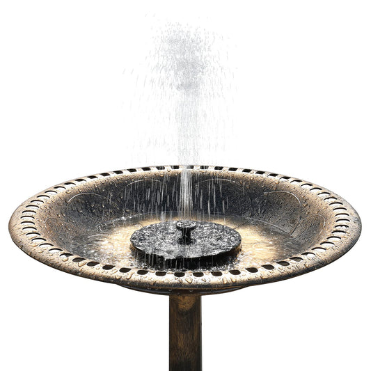 VINGLI 28 Inch Bird Bath with Solar Fountain Antique Copper Weather Resistant Resin Pedestal Birdbaths Floral Accents and Vintage Finish Garden Decor for Outdoor Lightweight Courtyard…
