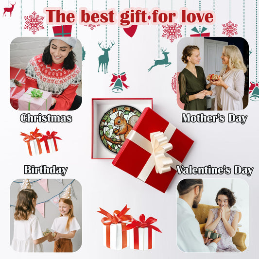 DASTOLL Stained Glass Window Hanging, Squirrel on a Branch Suncatcher Diamond Glass Panel Animal Sun Catchers Decor for Birthday for Women, Men, Wife, Aunt, and Mom 7.8 in