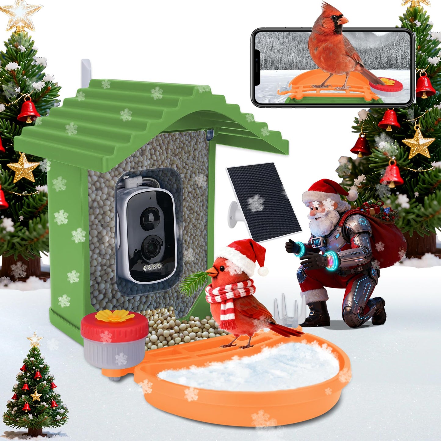 Smart AI Bird Feeder with Camera,2.5K HD Live View,Solar Powered,Instant Birds Species Recognition,Real Time Alerts,Wireless Birdhouse with Night Vision,Ideal Gift,Green