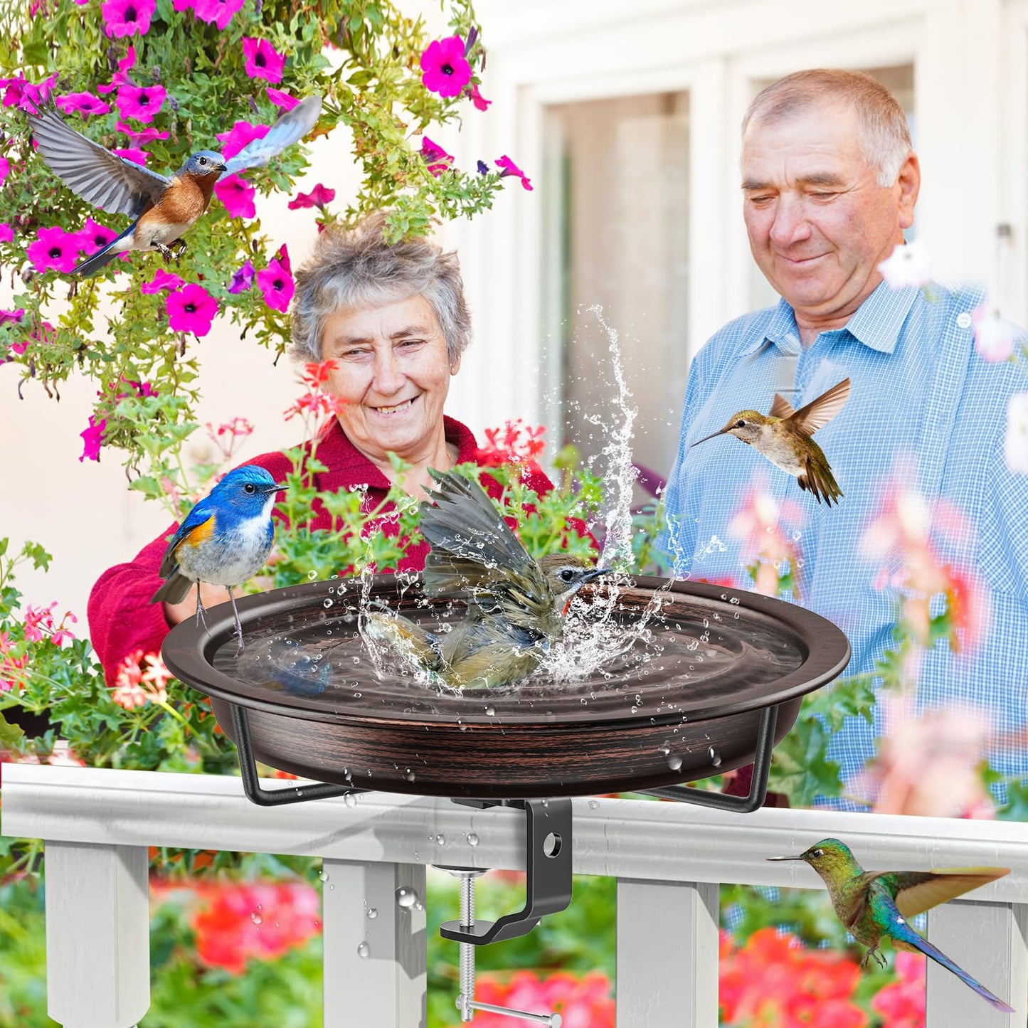 VeyFolzin.st Deck Mounted Bird Bath for Outside, Detachable Birdbath Bowl with Sturdy Clamp, Outdoor Bird Baths Bowl for Attracting Birds Garden Yard Decor (Brown)