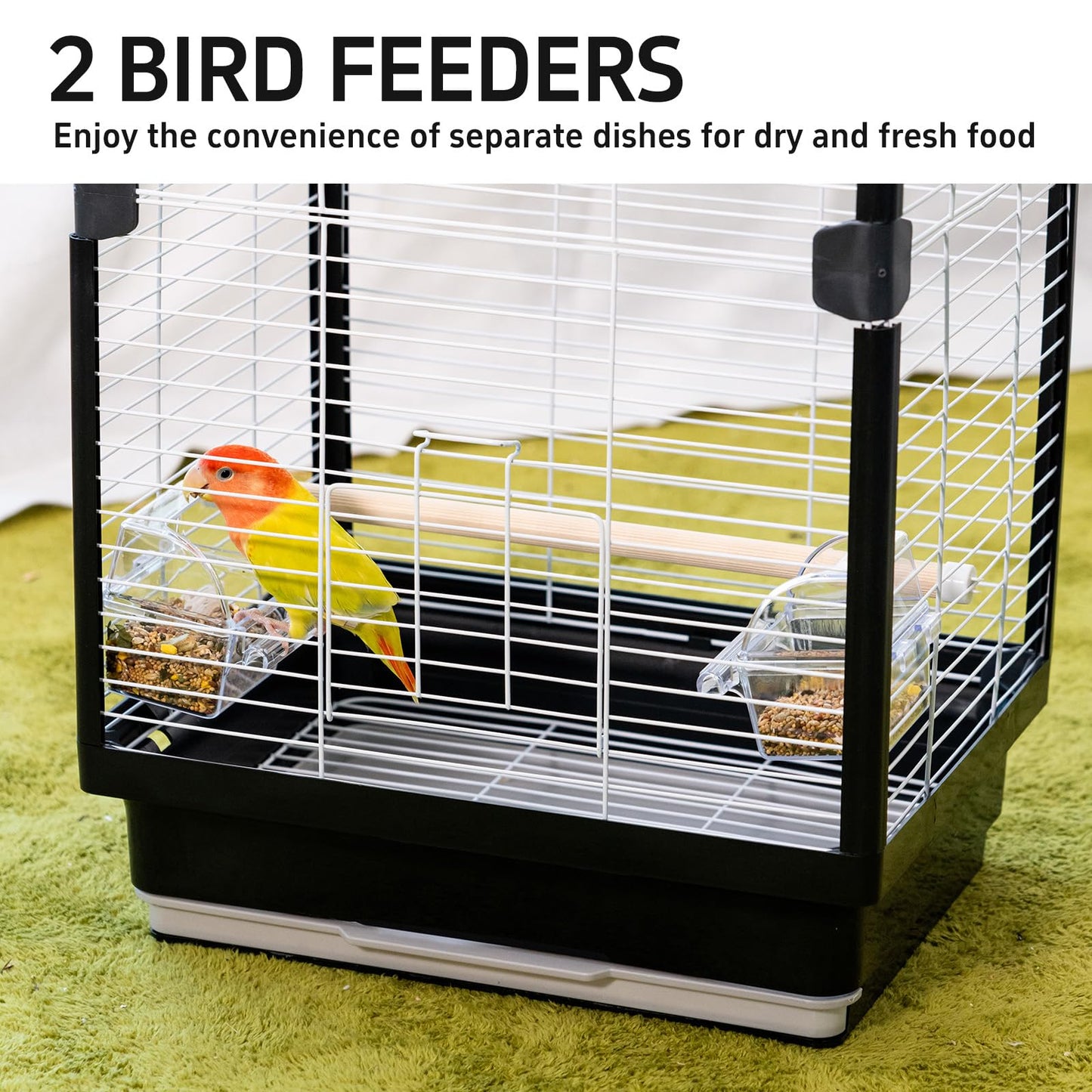 25 inch Bird Cage, Portable Travel Parrot Cage, Double-Layer Parakeet Cage, for Temporary Pet Accommodation, Trip to Vet, Short Trip, Camping, Black & White