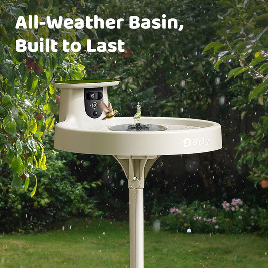 Birdfy Smart Bird Bath with Camera Solar Powered & Solar Fountain & Stand, Dual-Lens Camera for Bird Watching, Auto Capture Bird Videos & AI Identify, Ideal Present for Bird Lover