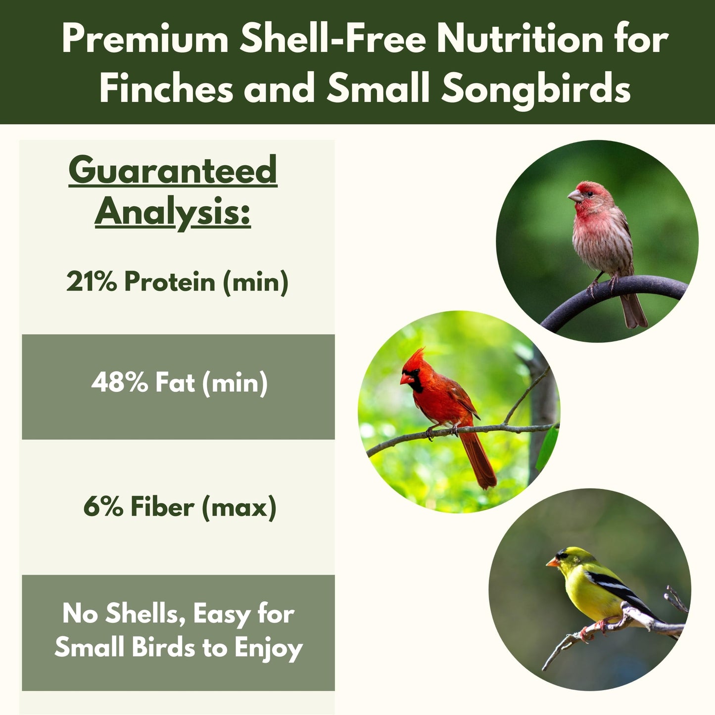 Premium No Mess Bird Seed by Freebird - Peanut Pieces, Sunflower Hearts, Sunflower Chips - 100% Waste Free Bird Food for Finches and Small Songbirds - 7lb Bag