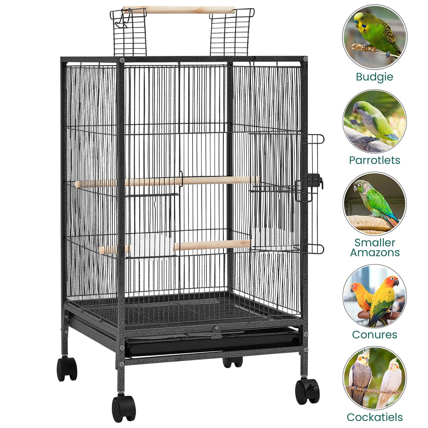 Yaheetech 35 inch Wrought Iron Bird Cage w/Play Open Top and Rolling Stand for Small Birds Like Parrots Conure Lovebird Cockatiel Lovebirds Budgies