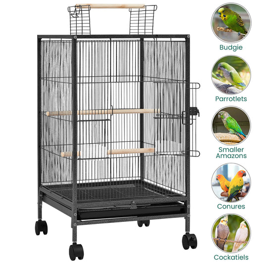 Yaheetech 35 inch Wrought Iron Bird Cage w/Play Open Top and Rolling Stand for Small Birds Like Parrots Conure Lovebird Cockatiel Lovebirds Budgies
