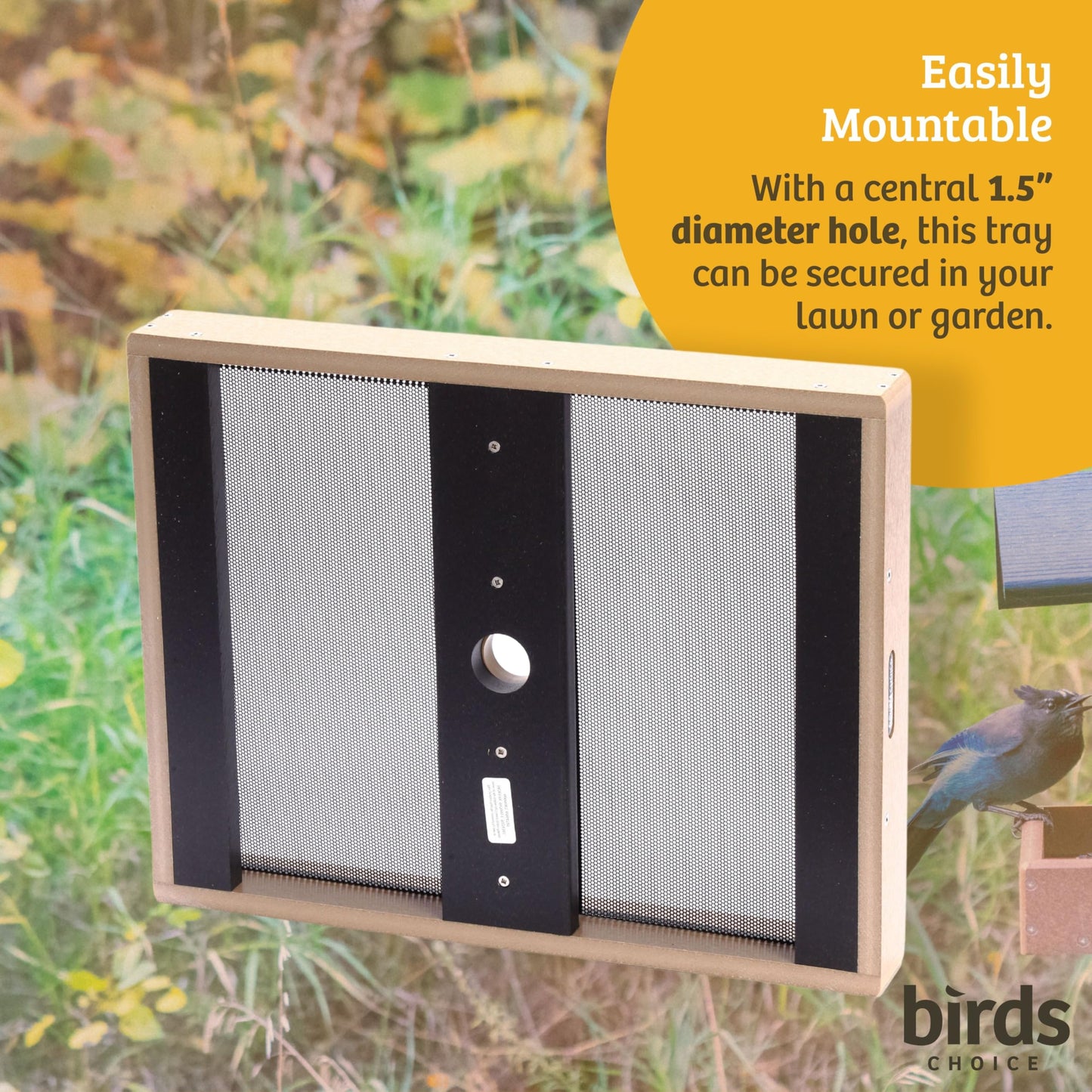 Birds Choice SNSC Platform Feeder, Recycled Pole Mount Seed Catcher Platform w/ Two Removable Seed Trays, Medium, Taupe