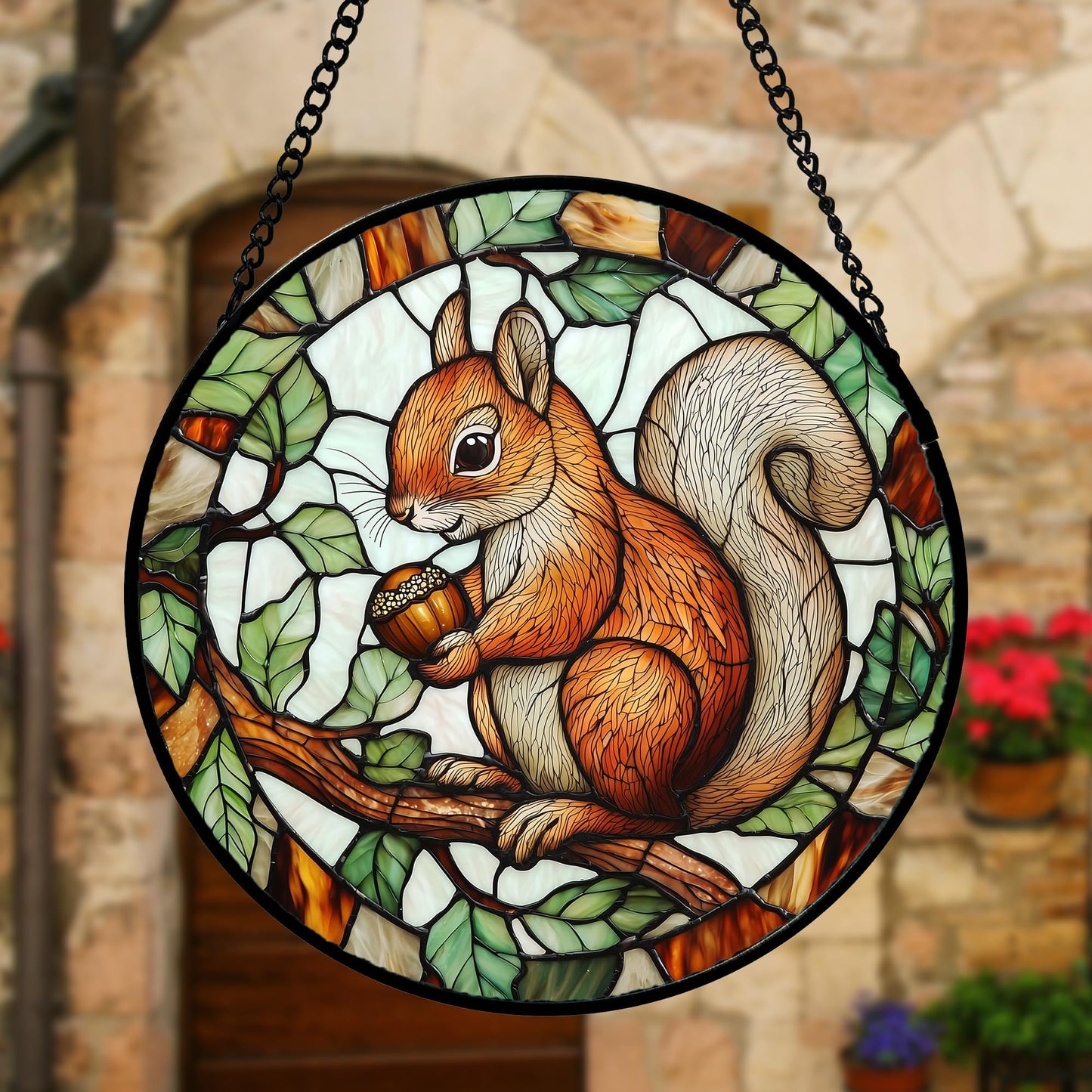 DASTOLL Stained Glass Window Hanging, Squirrel on a Branch Suncatcher Diamond Glass Panel Animal Sun Catchers Decor for Birthday for Women, Men, Wife, Aunt, and Mom 7.8 in