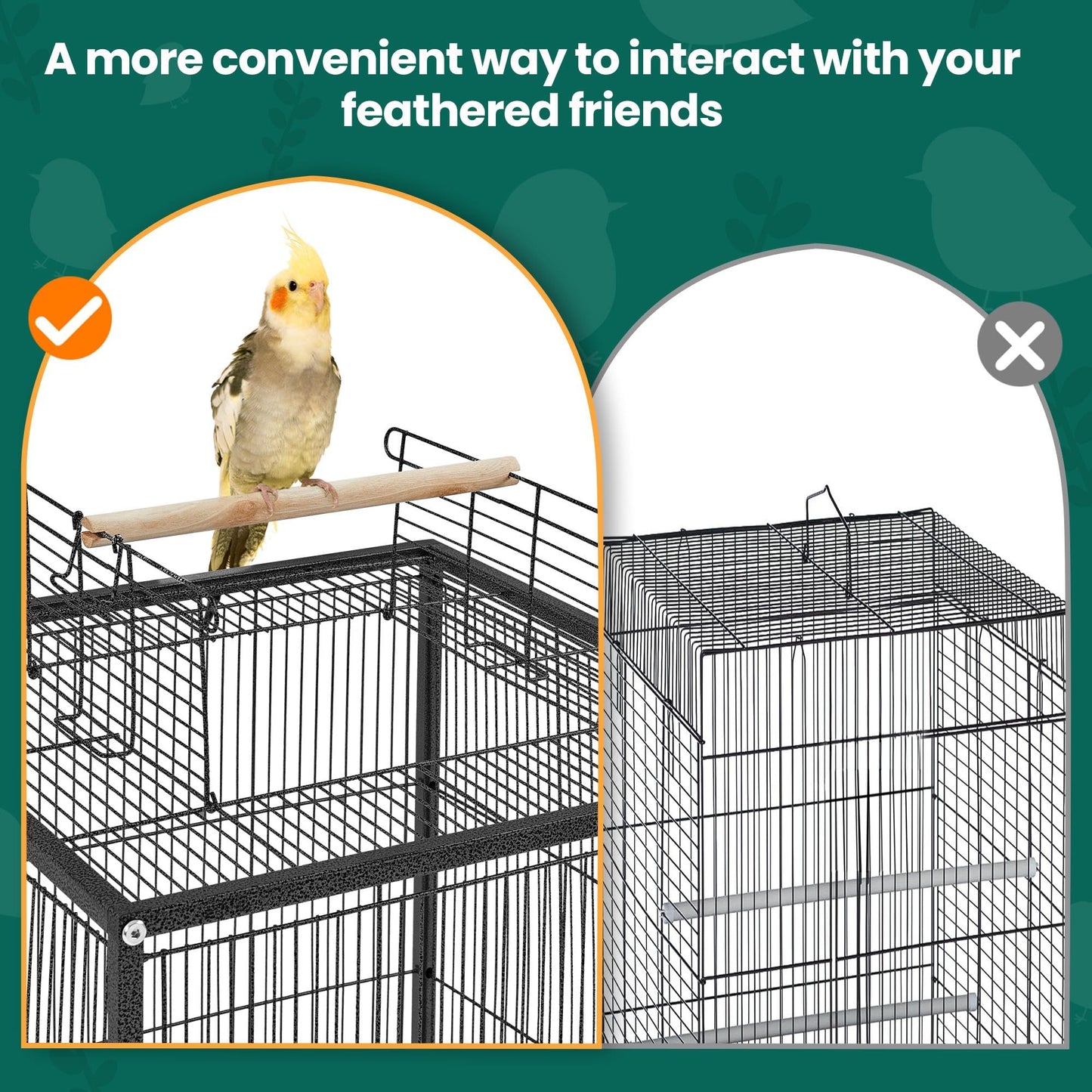 Yaheetech 35 inch Wrought Iron Bird Cage w/Play Open Top and Rolling Stand for Small Birds Like Parrots Conure Lovebird Cockatiel Lovebirds Budgies