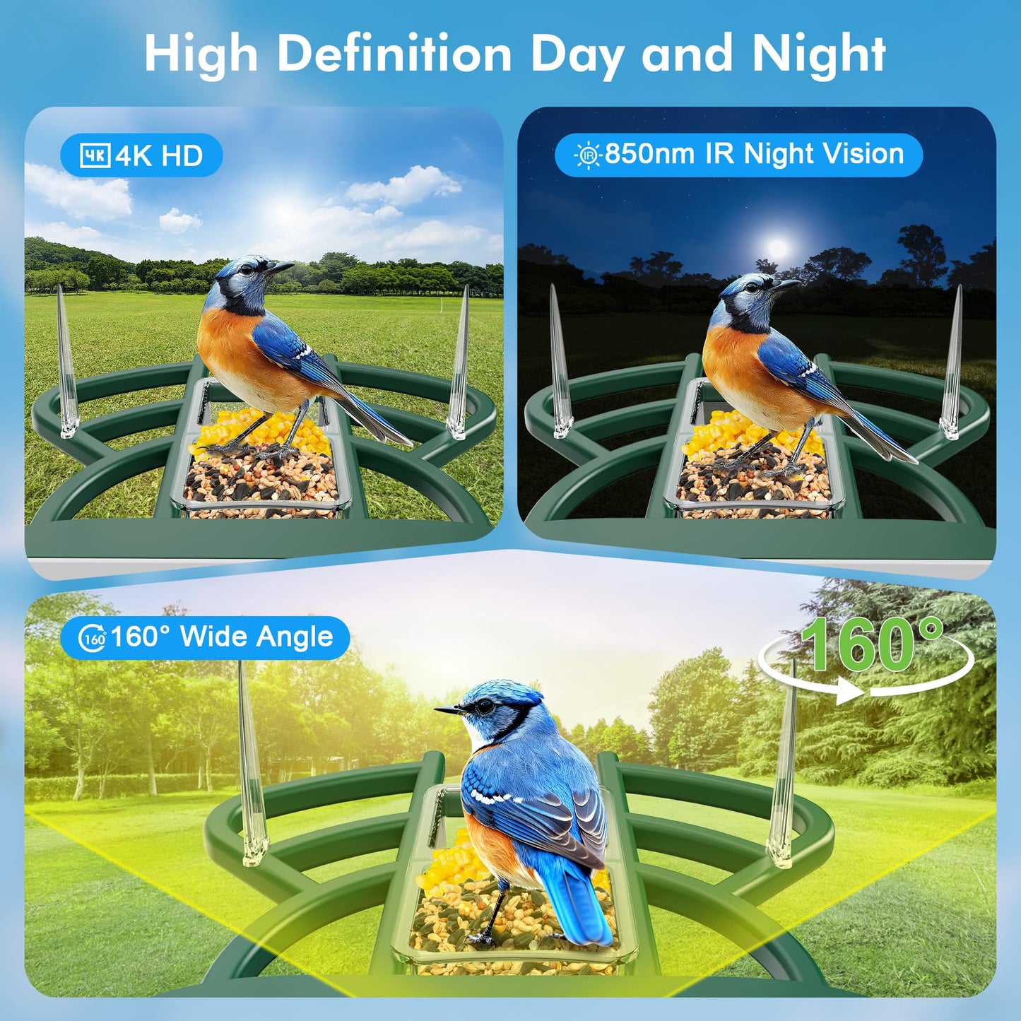 Smart Bird Feeder with Camera Solar Powered, 4K HD Live Video Bird House, AI Identifies,App Control,Instant Arrival Alert,Auto Capture,Motion Detection,IP65 Waterproof