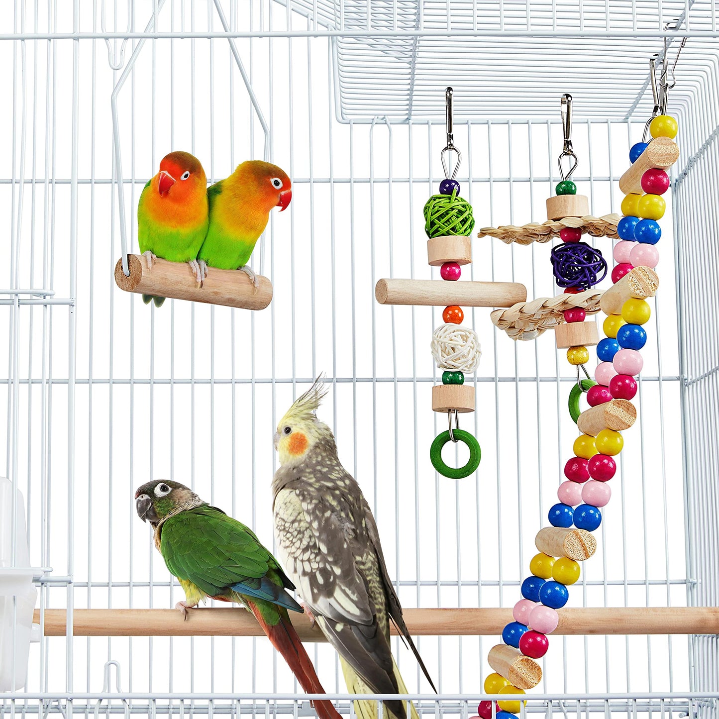 Yaheetech 39-inch Roof Top Medium Parakeet Bird Cages for Cockatiels Conures Finches Budgies Canaries Lovebirds Parakeets Green Cheek Small Birds Parrots, Travel Flight Birdcage w/Toys, White