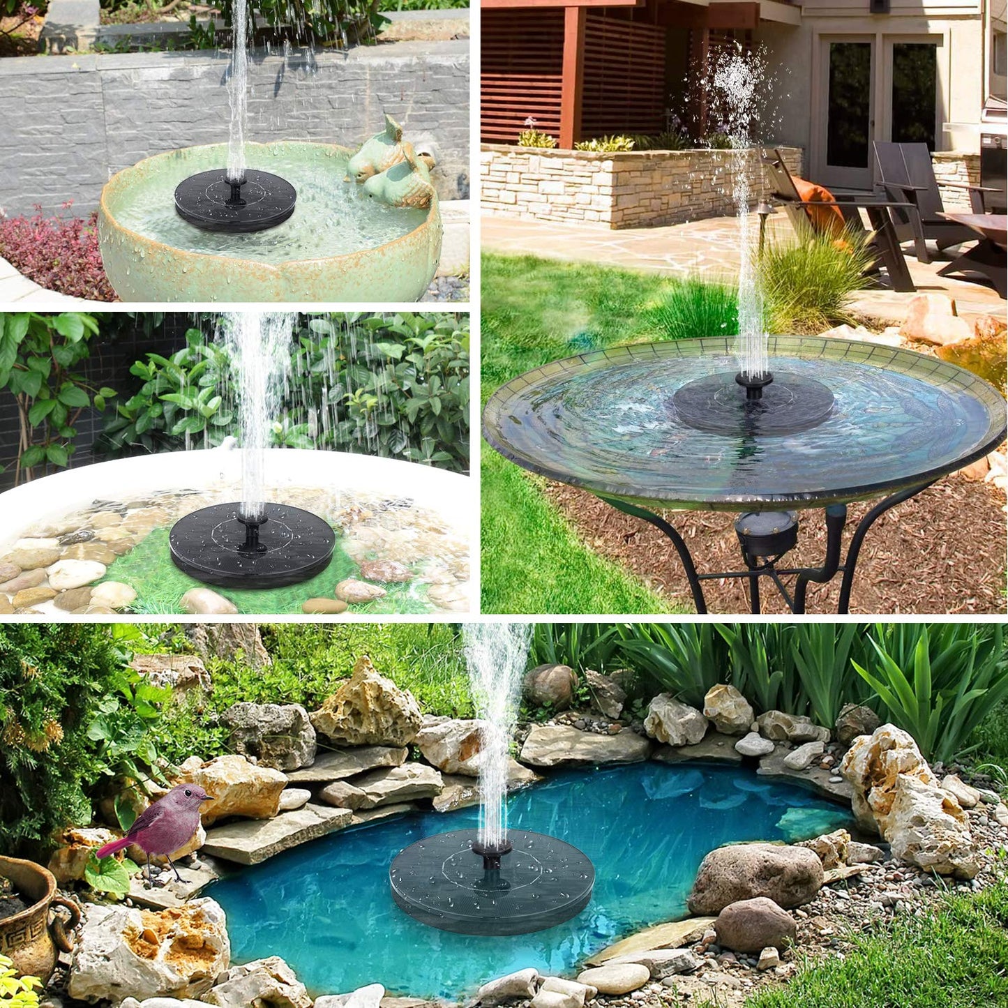 Mademax Solar Bird Bath Fountains Pump, Upgrade 1.4W Solar Fountain with 6 Nozzle, Free Standing Floating Solar Powered Water Fountain Pump for Bird Bath, Garden, Pond, Pool, Outdoor